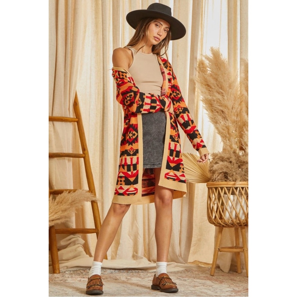 NEW Savanna Jane Aztec Geometric Long Cardigan 1X